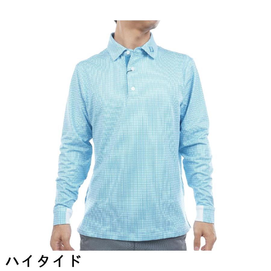 フットジョイ　Foot Joy　ストレッチ ティープリント 裏起毛長袖ポロシャツ FootJoy（フットジョイ） ストレッチ ティープリント 裏起毛長袖
