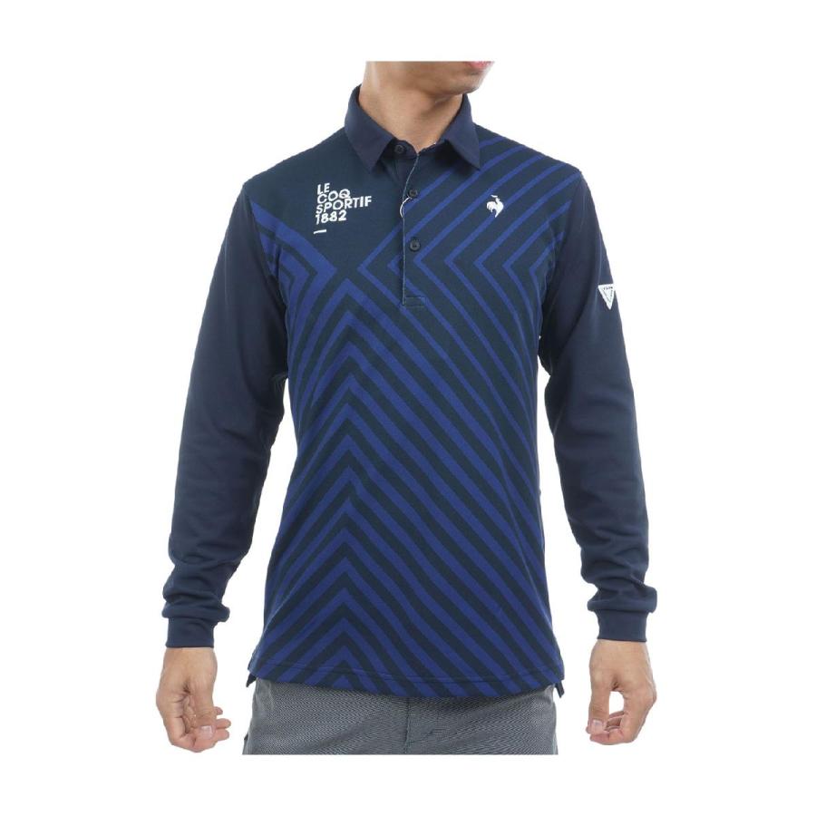 新品ルコックスポルティフ ストレッチ ラインプリント長袖ゴルフポロシャツ　L le coq sportif GOLF（ルコックスポルティフ ゴルフ） ルコック