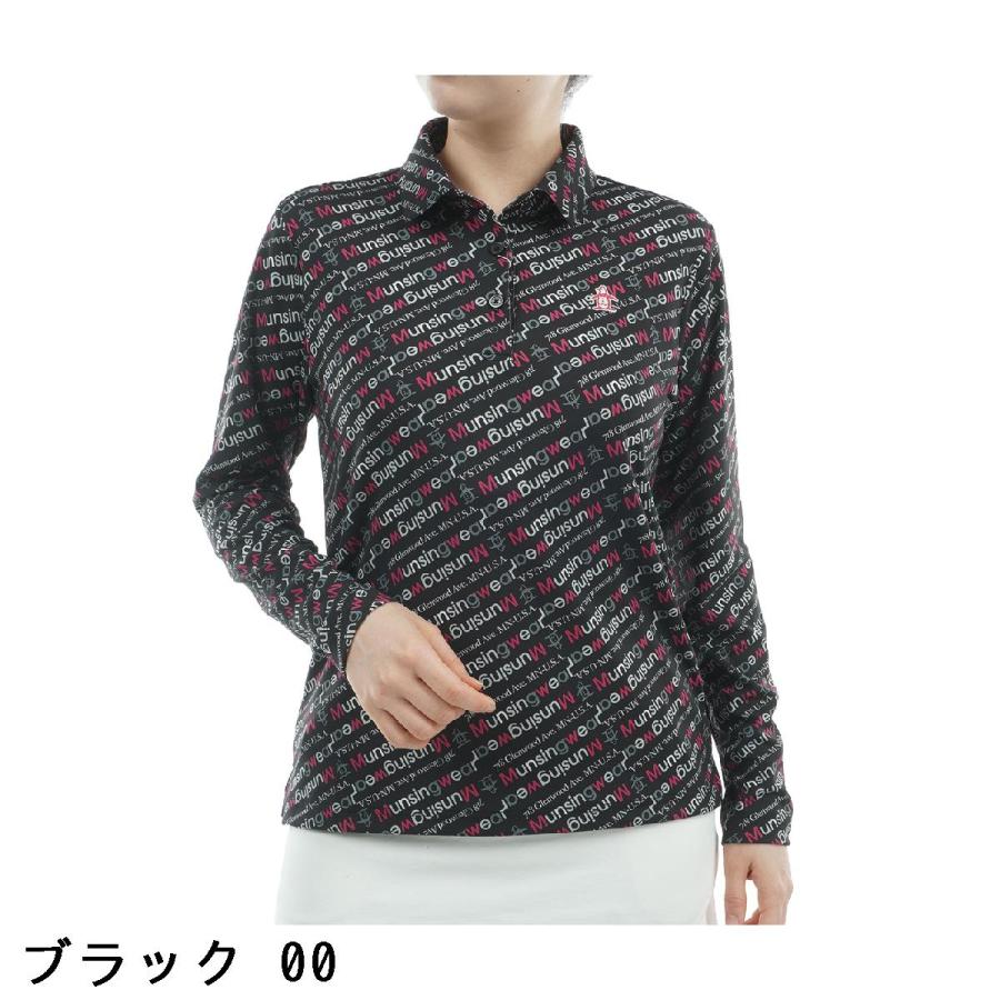 マンシングウェア　Munsingwear　ストレッチ ロゴプリントテーラーカラー長袖ポロシャツ　レディス Munsingwear（マンシングウェア） ストレッチ ロゴプリントテーラー