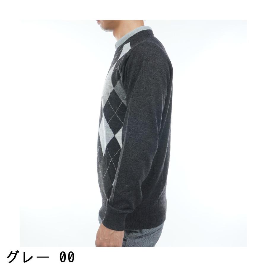 お洒落 日本製 ブラック＆ホワイト アーガイル柄ゴルフセーター Munsingwear（マンシングウェア） アーガイル柄クルーネックセーター