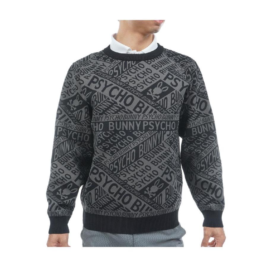 サイコバニー　PSYCHO BUNNY　GOLF 総柄フォントロゴ オリジナルジャカードセーター Psycho Bunny（サイコバニー） PSYCHO BUNNY GOLF 総柄フォントロゴ