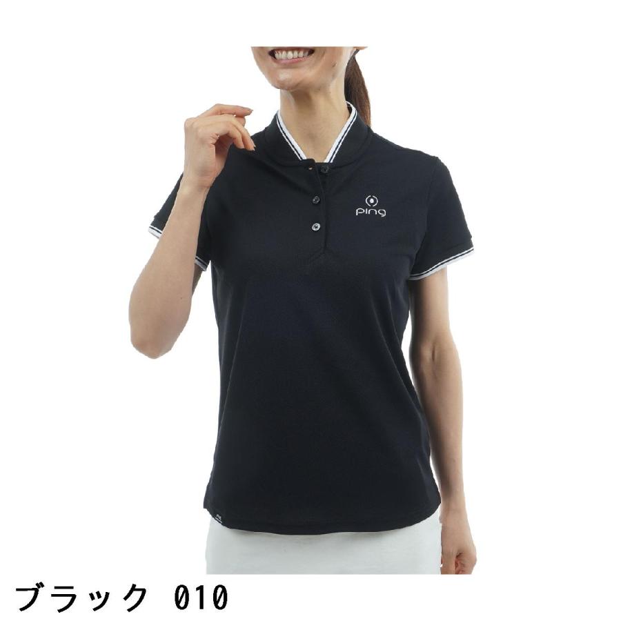 ピン PING ラインリブ鹿の子 ストレッチ半袖シャツ レディスの画像