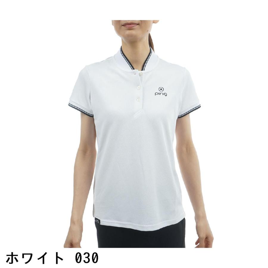 ピン PING ラインリブ鹿の子 ストレッチ半袖シャツ レディスの画像