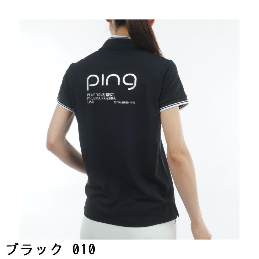 ピン PING ラインリブ鹿の子 ストレッチ半袖シャツ レディスの画像