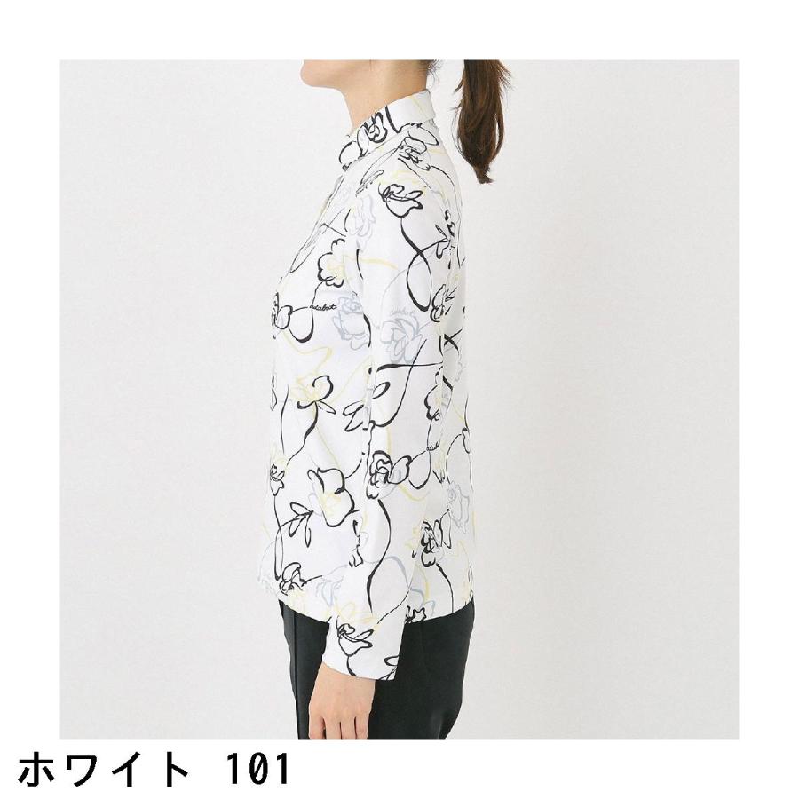 アダバット adabat ストレッチ 裏起毛ドローイングフラワー長袖ポロシャツ レディスの画像