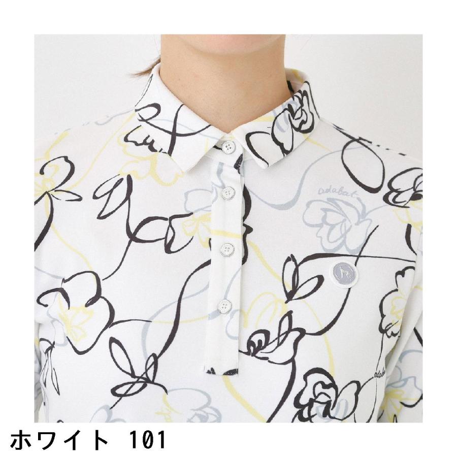 アダバット adabat ストレッチ 裏起毛ドローイングフラワー長袖ポロシャツ レディスの画像