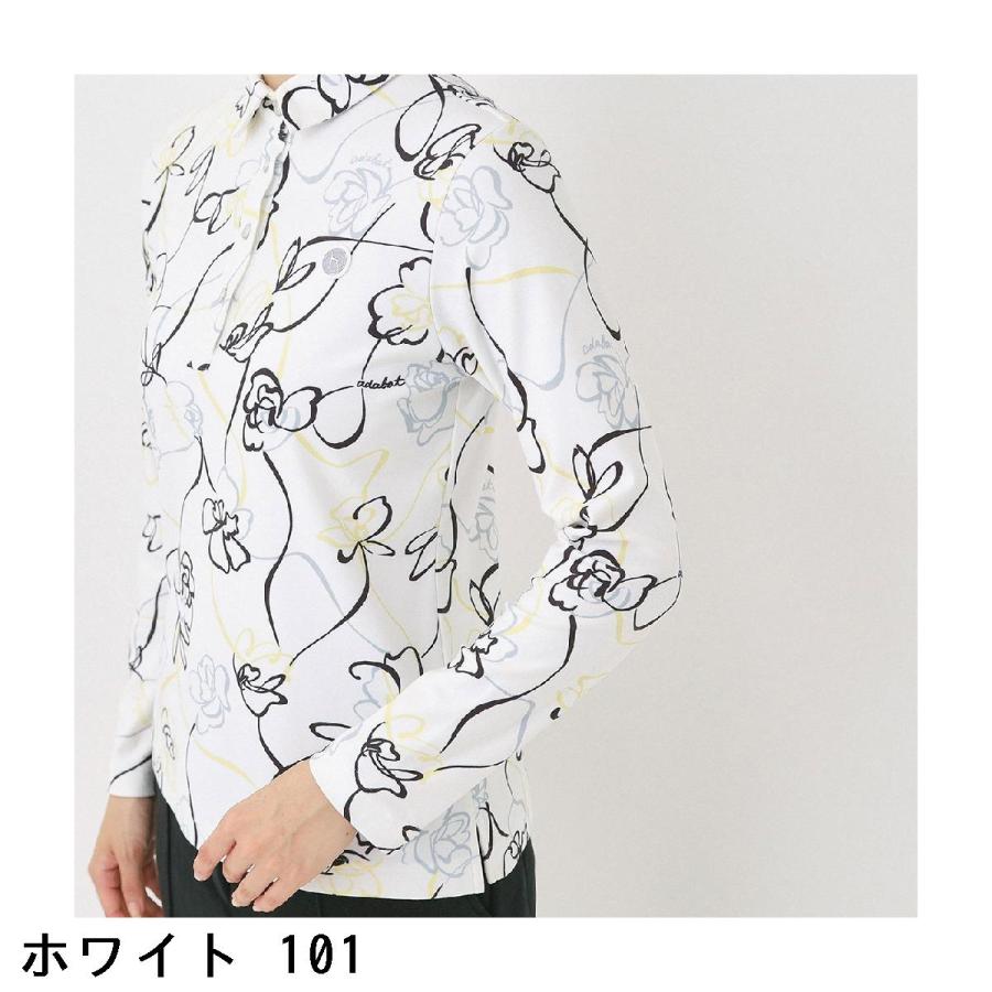 アダバット adabat ストレッチ 裏起毛ドローイングフラワー長袖ポロシャツ レディスの画像