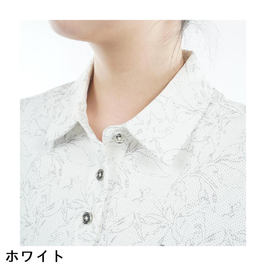 アドミラル Admiral ストレッチメッシュ リーフ柄半袖ポロシャツ レディスの画像