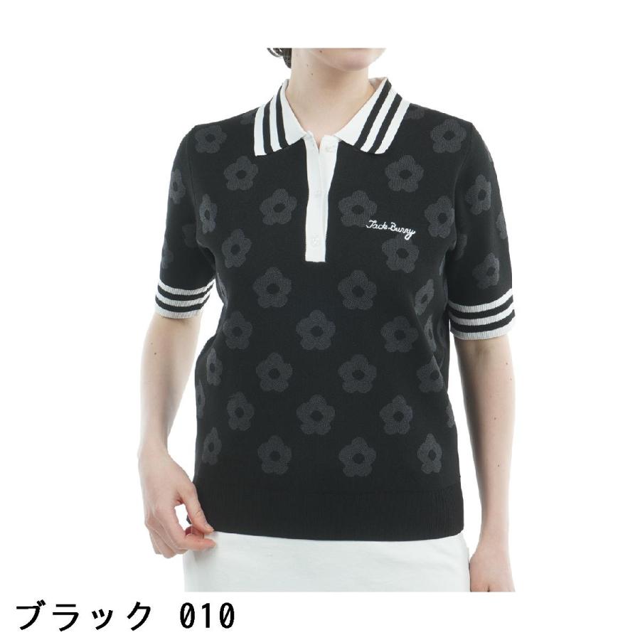 ジャックバニー 花柄ジャガードニットポロシャツ Jack Bunny!!（ジャックバニー） フラワージャカード 半袖ニット