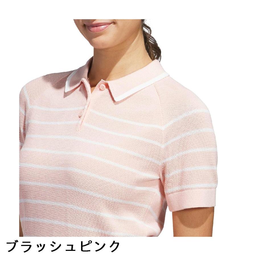アディダス Adidas ボーダー ニット半袖ポロシャツ レディスの画像