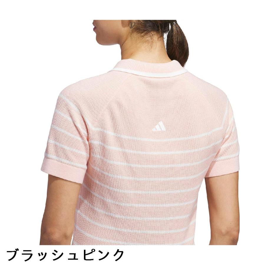 アディダス Adidas ボーダー ニット半袖ポロシャツ レディスの画像