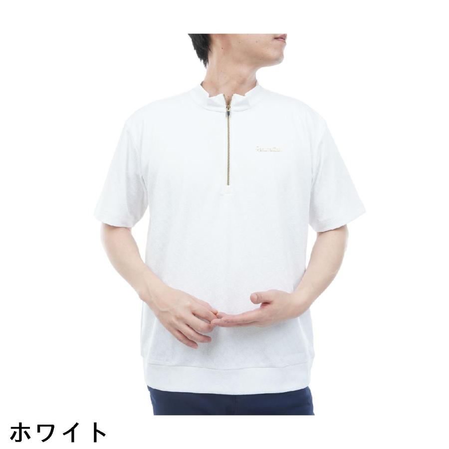 【新品】レザレクション　ゴルフ　半袖ハーフジップ　モックネック　白　L レザレクション Resurrection ジャカード ハーフジップ半袖シャツ