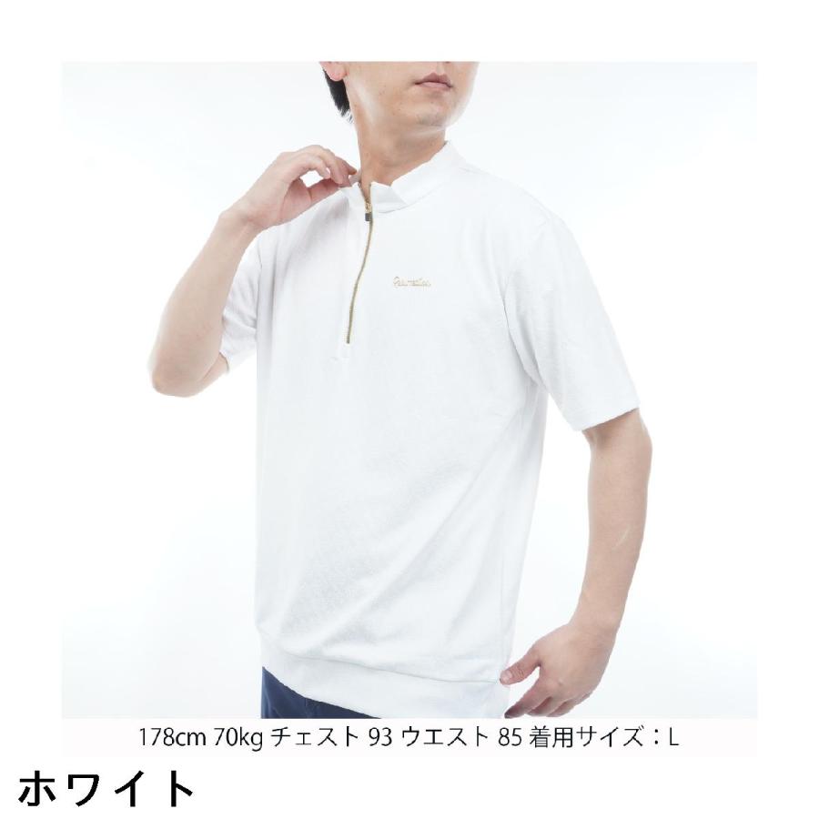【新品】レザレクション　ゴルフ　半袖ハーフジップ　モックネック　白　L レザレクション Resurrection ジャカード ハーフジップ半袖シャツ