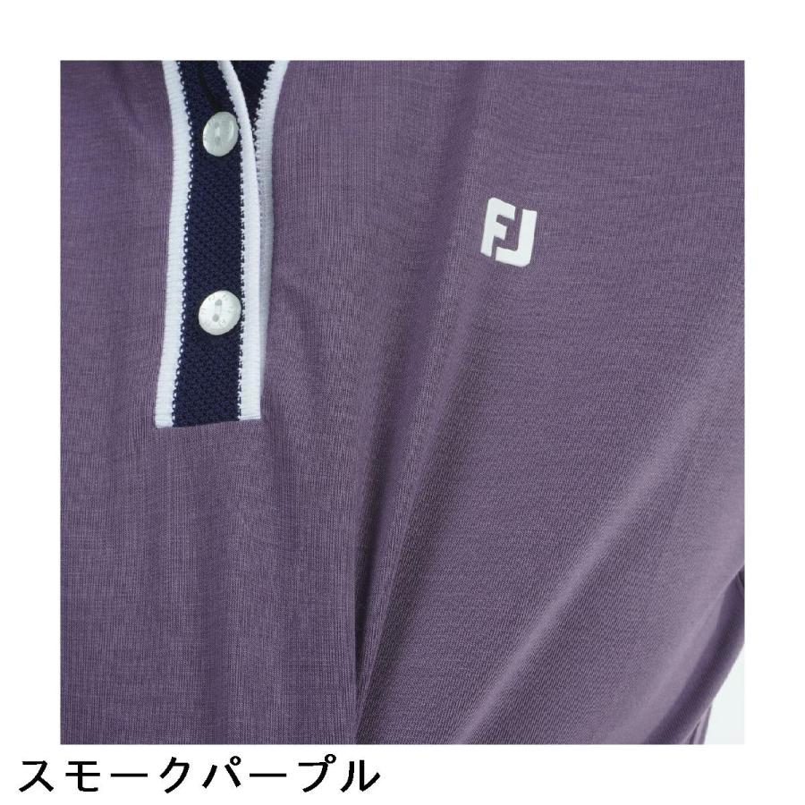 フットジョイ Foot Joy ポップコーンメッシュ襟 スリーブギャザーコットンライクストレッチ半袖ポロシャツ レディスの画像
