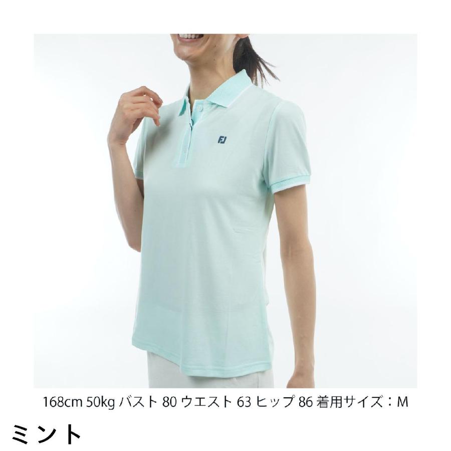 フットジョイ Foot Joy ポップコーンメッシュ襟 スリーブギャザーコットンライクストレッチ半袖ポロシャツ レディスの画像