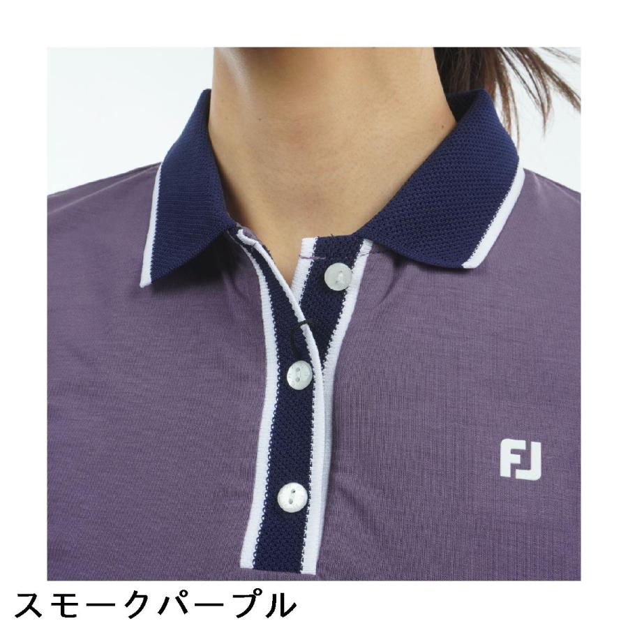 フットジョイ Foot Joy ポップコーンメッシュ襟 スリーブギャザーコットンライクストレッチ半袖ポロシャツ レディスの画像