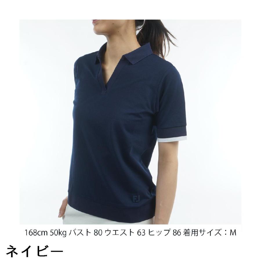 フットジョイ Foot Joy カラーブロック オープンプラケットストレッチ鹿の子半袖シャツ レディスの画像