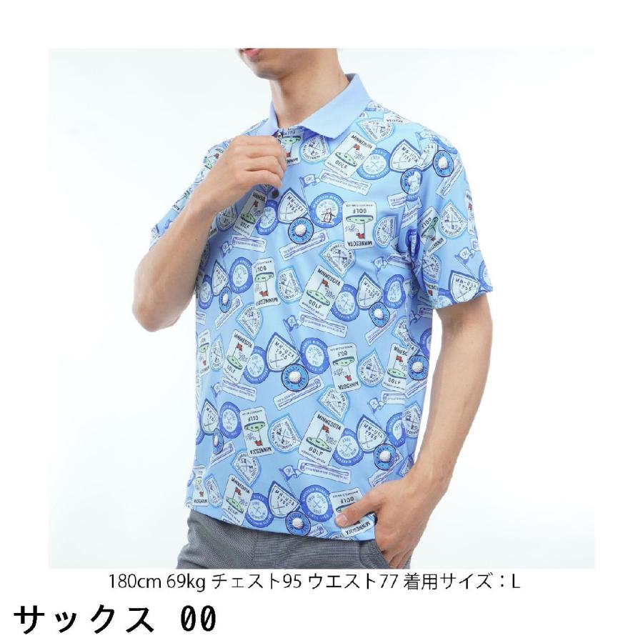 Munsingwear - マンシングウェア 伸ばすこと SUNSCREEN 紋章総柄刷り上げる半袖スポーツシャツ