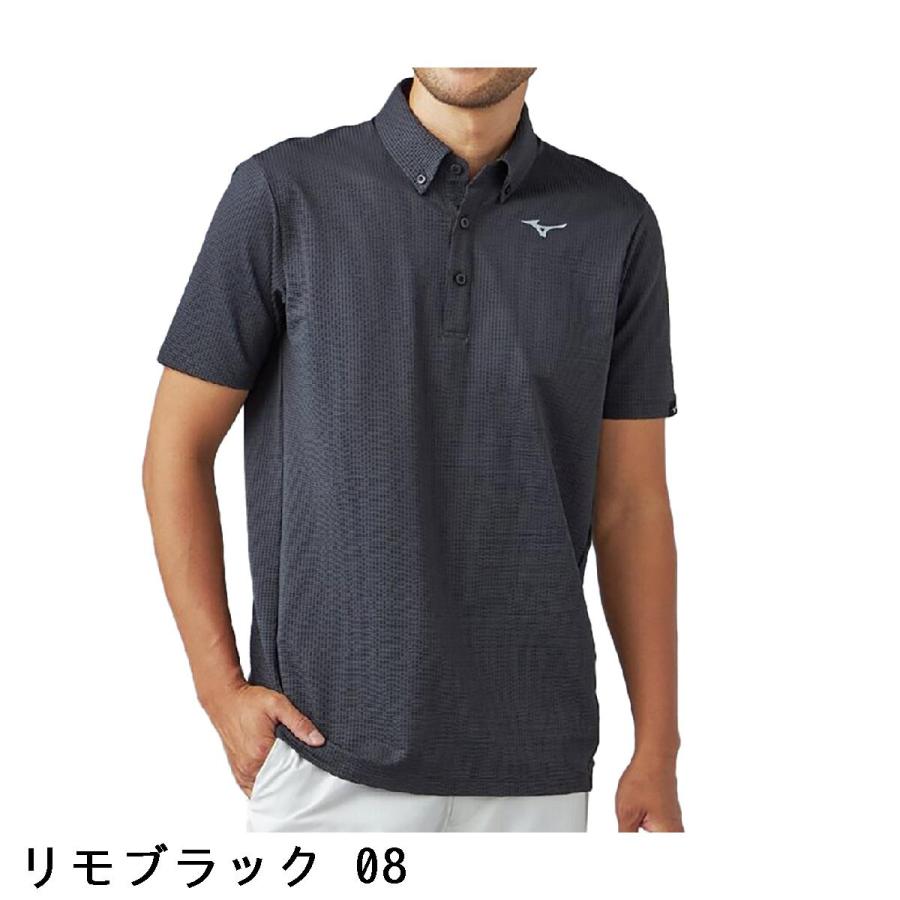 新品未使用　ミズノゴルフ　バイヤス柄センターライン半袖シャツ　ストレッチ MIZUNO（ミズノ） ストレッチ アイスタッチサッカー 共衿ボタンダウン