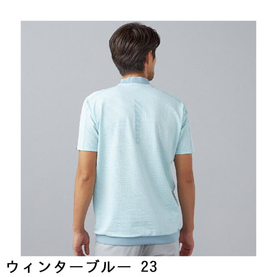 新品未使用　ミズノゴルフ　バイヤス柄センターライン半袖シャツ　ストレッチ MIZUNO（ミズノ） ストレッチ アイスタッチサッカー モックネック半袖