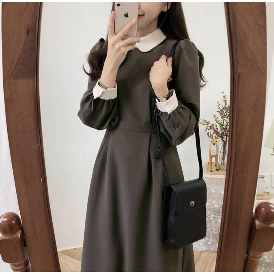 レトロガーリー ワンピース 襟付き ロング ガーリー 長袖 ロング丈 デート 旅行 可愛い Op 0090 Gdr 通販 Yahoo ショッピング