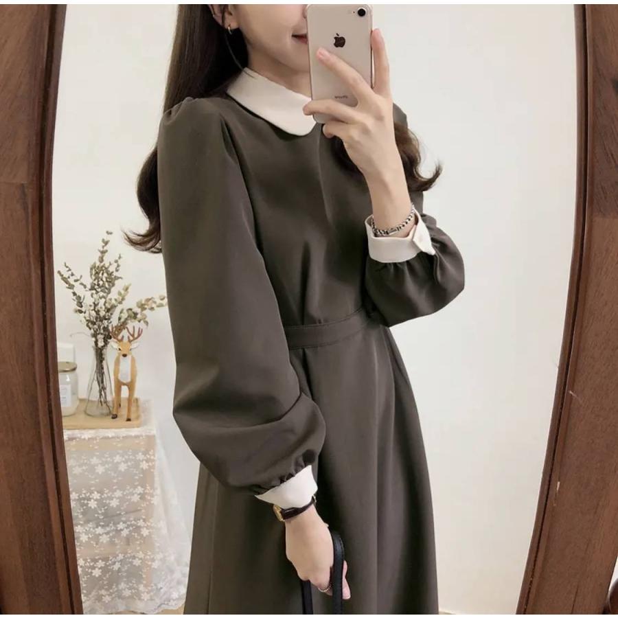 レトロガーリー ワンピース 襟付き ロング ガーリー 長袖 ロング丈 デート 旅行 可愛い Op 0090 Gdr 通販 Yahoo ショッピング