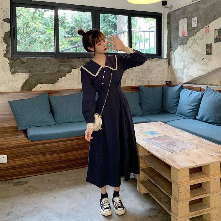 レトロワンピース セーラー風 ビッグカラー 襟 大人可愛い ガーリー 甘め オルチャン 韓国ファッション Op 0308 Gdr 通販 Yahoo ショッピング