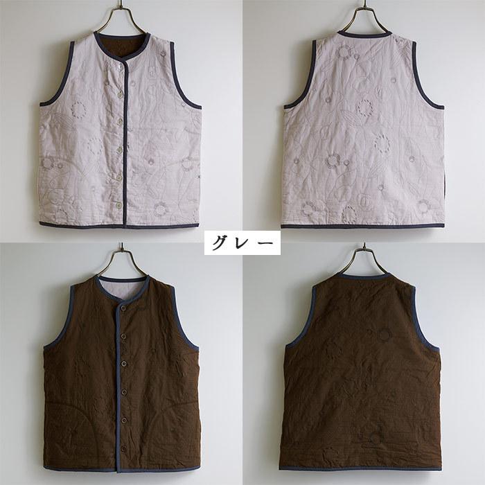 キルティング刺繍ベスト レディース トップス 大人の ナチュラル