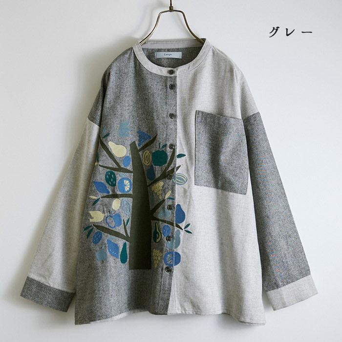 ぐるぐる林檎刺繍 中綿シャツ main image 0