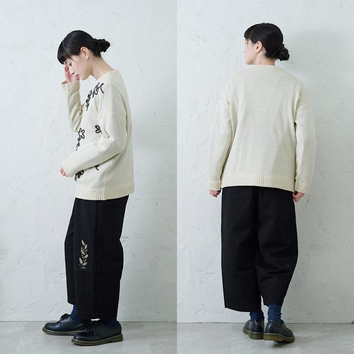 大柄花刺繍ニットプルオーバー レディース トップス 長袖 大人の