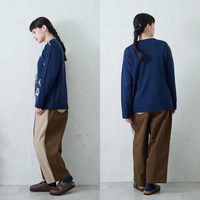 大柄花刺繍ニットプルオーバー レディース トップス 長袖 大人の