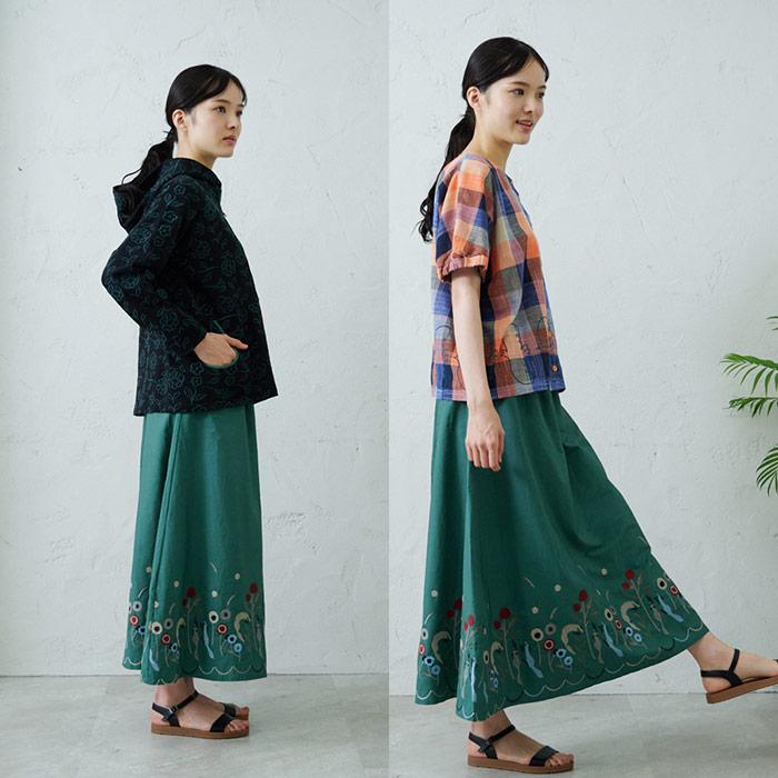 きつね裾刺繍スカート レディース ボトムス 大人の ナチュラル