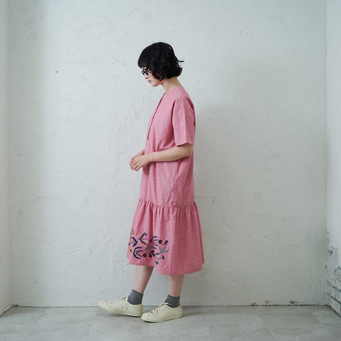 45R 5部袖 ワンピース 綿 リネン ラミー 刺繍 ピンク 日本製 45R 5部袖 ワンピース 綿 リネン ラミー 刺繍 ピンク 日本製 楽天市場