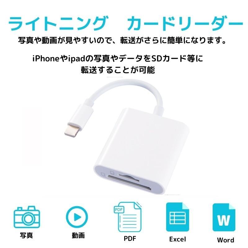 SDカードリーダー 2in1 iPhone iPad データ転送 動画転送 ライトニング SD TF /12ZA｜gekiyasu-mart｜07