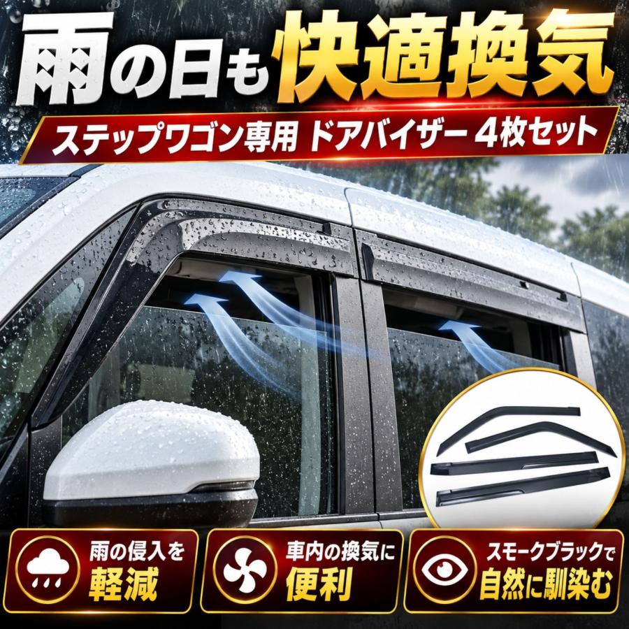 ステップワゴン RP6 RP7 RP8 ドアバイザー 雨よけ 換気 金具付 両面