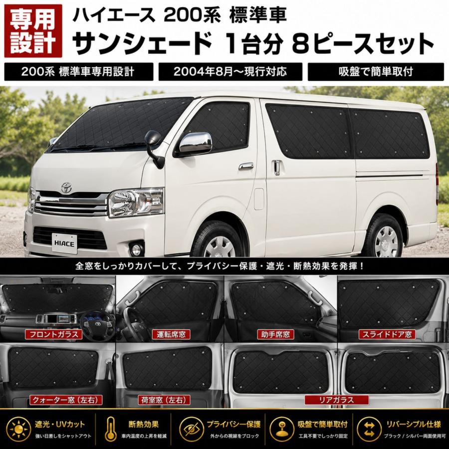 ハイエース 200系 ナロー車 標準車 サンシェード カーサンシェード夏 冬 トヨタ ハイエース 200系 ナロー車 標準車 サンシェード 車中泊 1台分