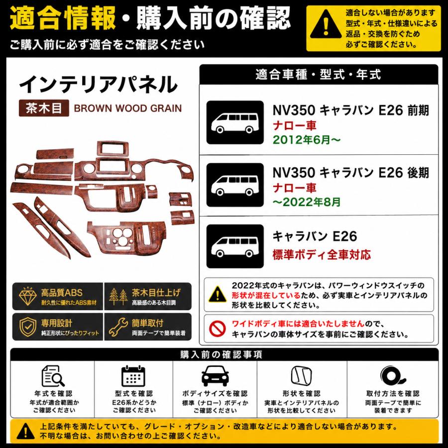 NV350キャラバン E26 2012〜2022年 インテリアパネル 内装パーツ 15
