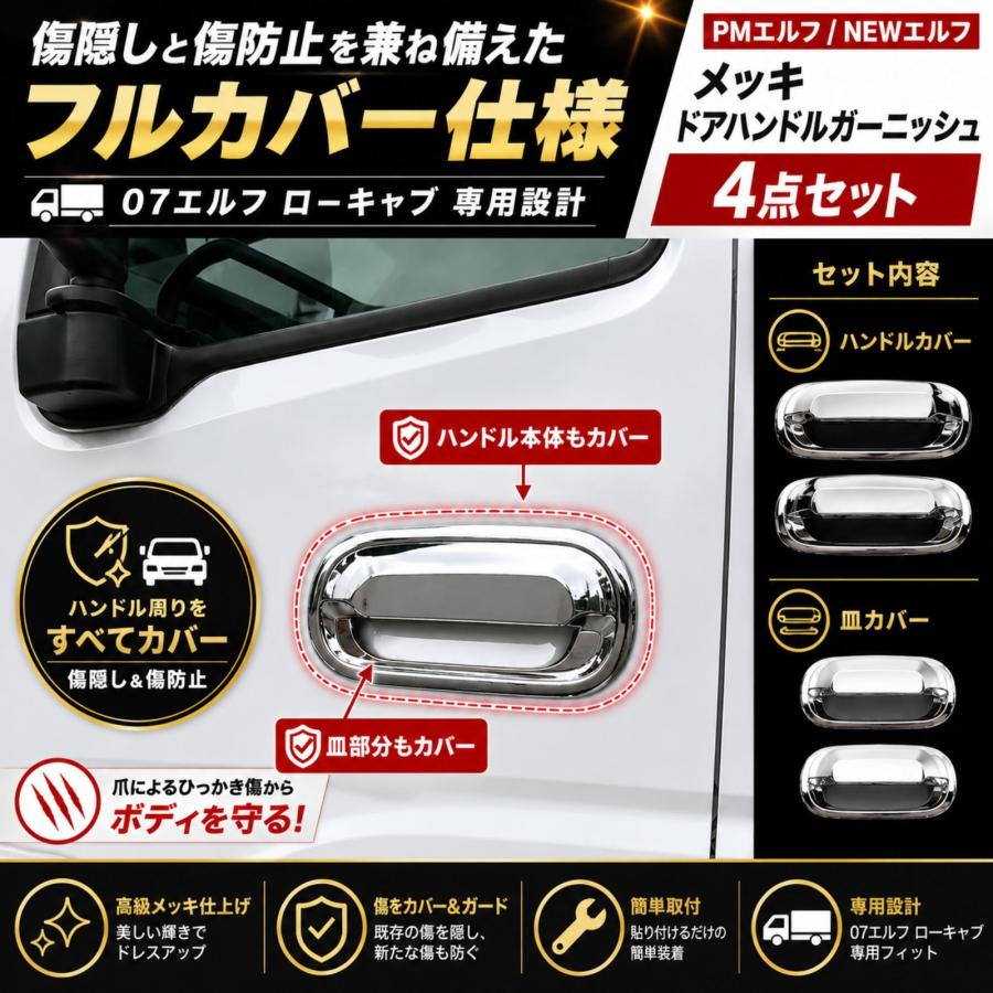07エルフ PMエルフ NEWエルフ メッキ ドアハンドルガーニッシュ ドア