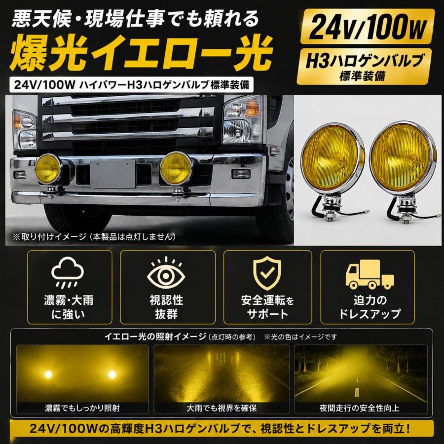フォグランプ 24V 大型トラック デコトラ 丸形 20φ イエロー ハロゲン