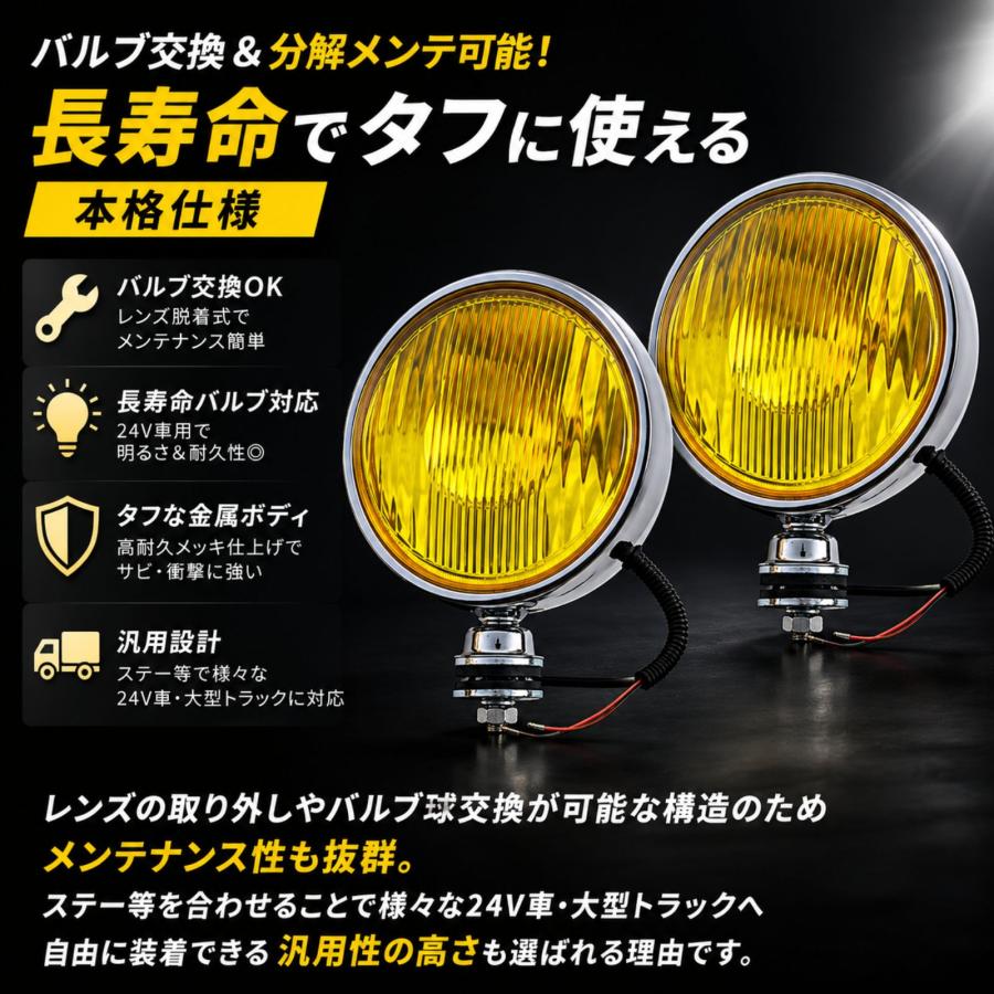 フォグランプ 24V 大型トラック デコトラ 丸形 20φ イエロー ハロゲン