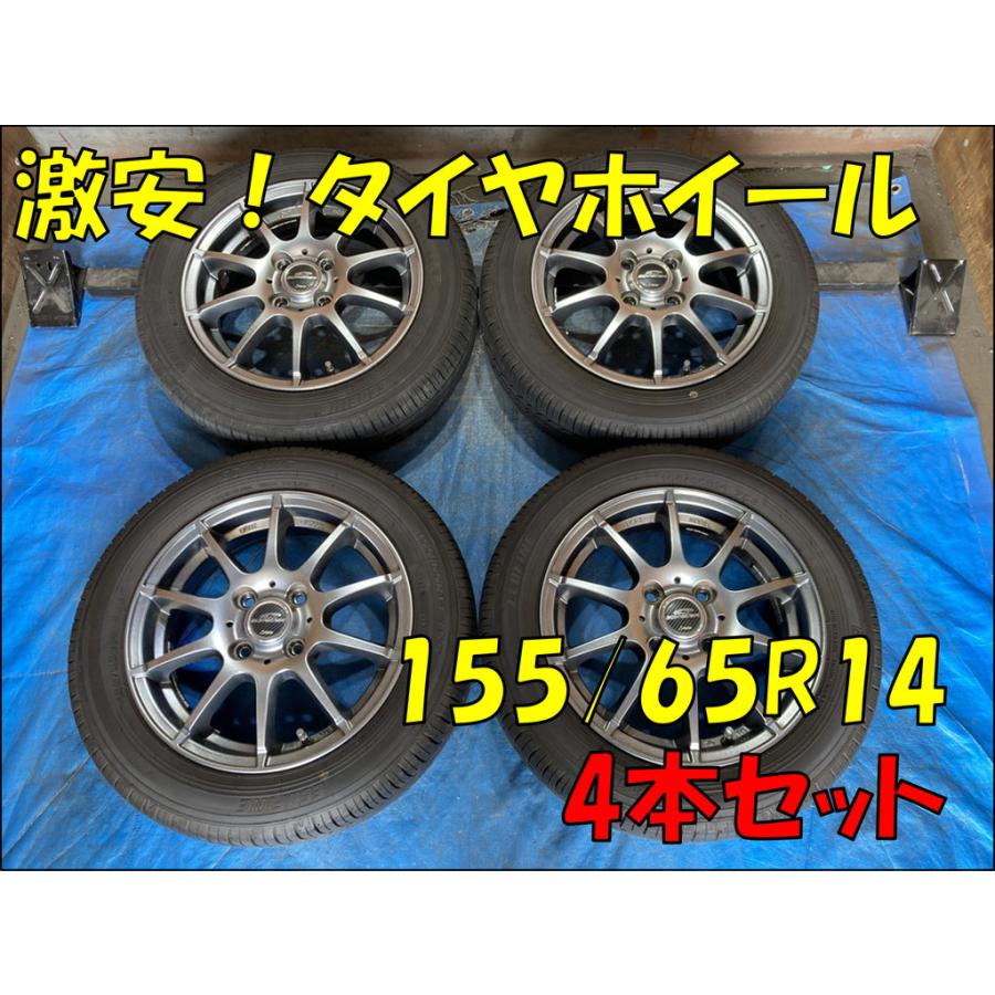 2025年製国産タイヤバリ溝14インチ　タイヤホイール４本セット 155/65R14 バリ溝タイヤ 2025年 SCHNEDER 14インチ 4.5J 4H/PCD100