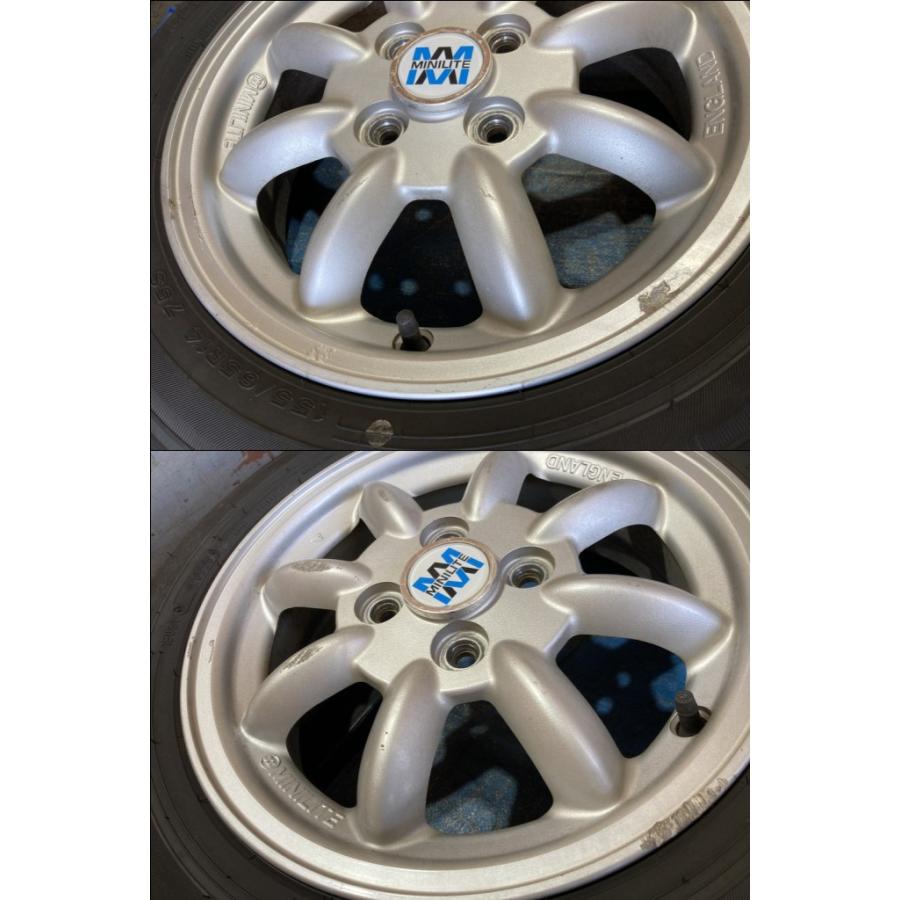 バリ山 25年製　155/65R14　ダイハツ　2本セット ② 155/65R14 バリ溝タイヤ 25・23年 MINILITE 14×4.5J 4H/PCD100 ET45