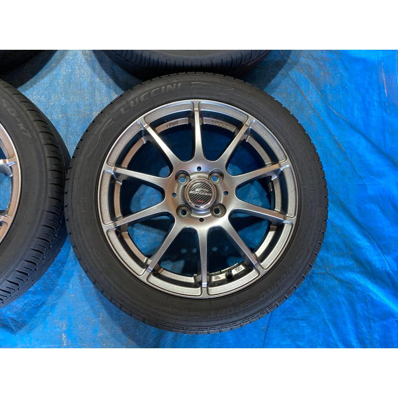 ㊾165/55R15新品タイヤ4本と中古美品ホイールとナット付き 165/55R15 バリ溝タイヤ 2023年 2024年 SCHNEDER アルミホイール 15