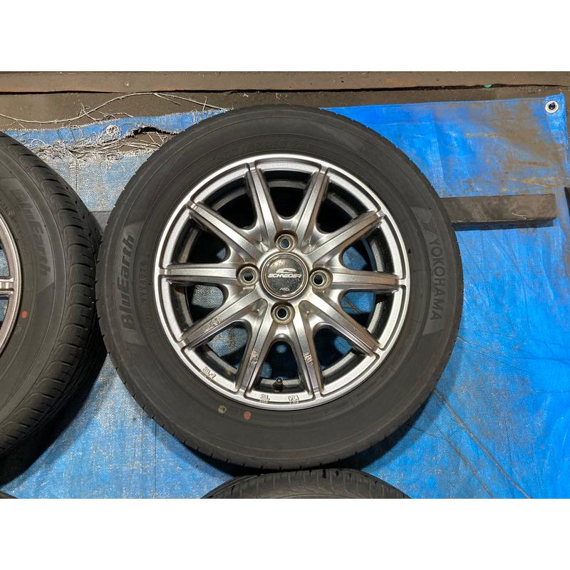 美品 バリ山2024年製155/65R13 国産タイヤ・ホイールセット No1 155/65R13 バリ溝タイヤ 2024年 MiD SCHNEDER アルミホイール 13インチ