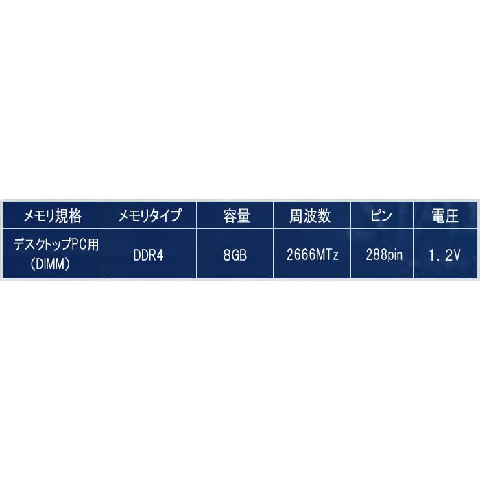 メモリ PC4-21300 DDR4 16GB (8GB×2枚) 2666MHz DIMM メモリ PC4-21300 DDR4 16GB (8GB×2枚) 2666MHz DIMM