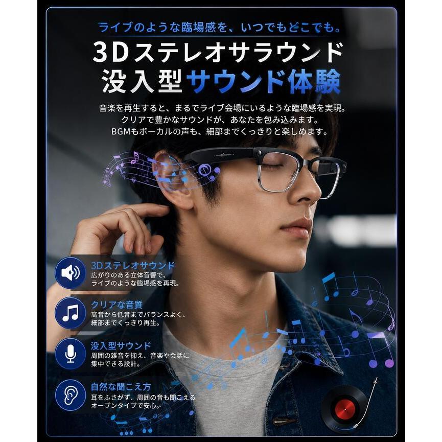 スマートグラス 日本語アプリ ワイヤレスメガネ ハンズフリー通話 翻訳