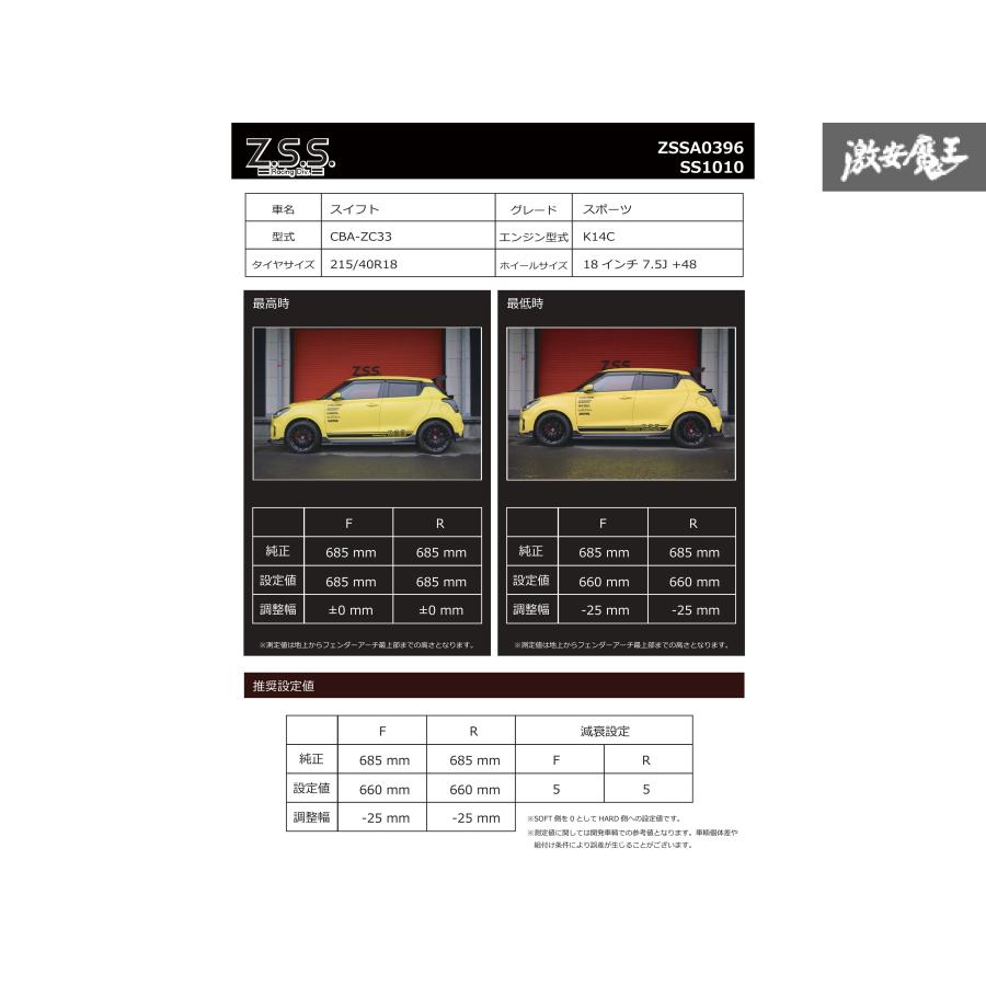 SUZUKI スズキ スイフト スポーツ (ZC33S) Z.S.S. Rigel 全長調整