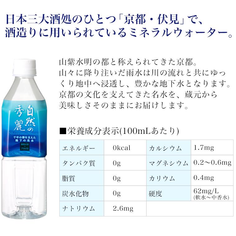 月桂冠 ミネラルウォーター 水 自然の秀麗 500mL ペット 24本 ~ 清涼