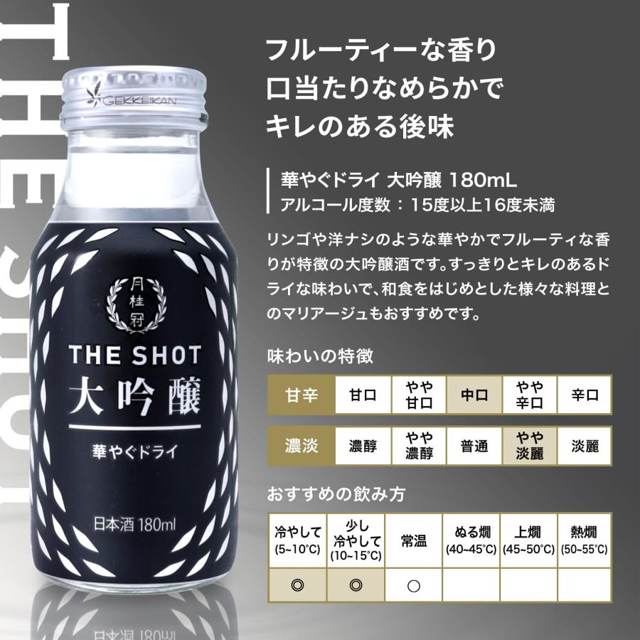 日本酒 お酒 送料無料 ギフト 月桂冠 THE SHOT 飲み比べ セット 180mL 8本 ~ 母の日 父の日 お中元 お歳暮 プレゼント 大吟醸 本醸造 純米吟醸 上撰生詰｜gekkeikan｜05