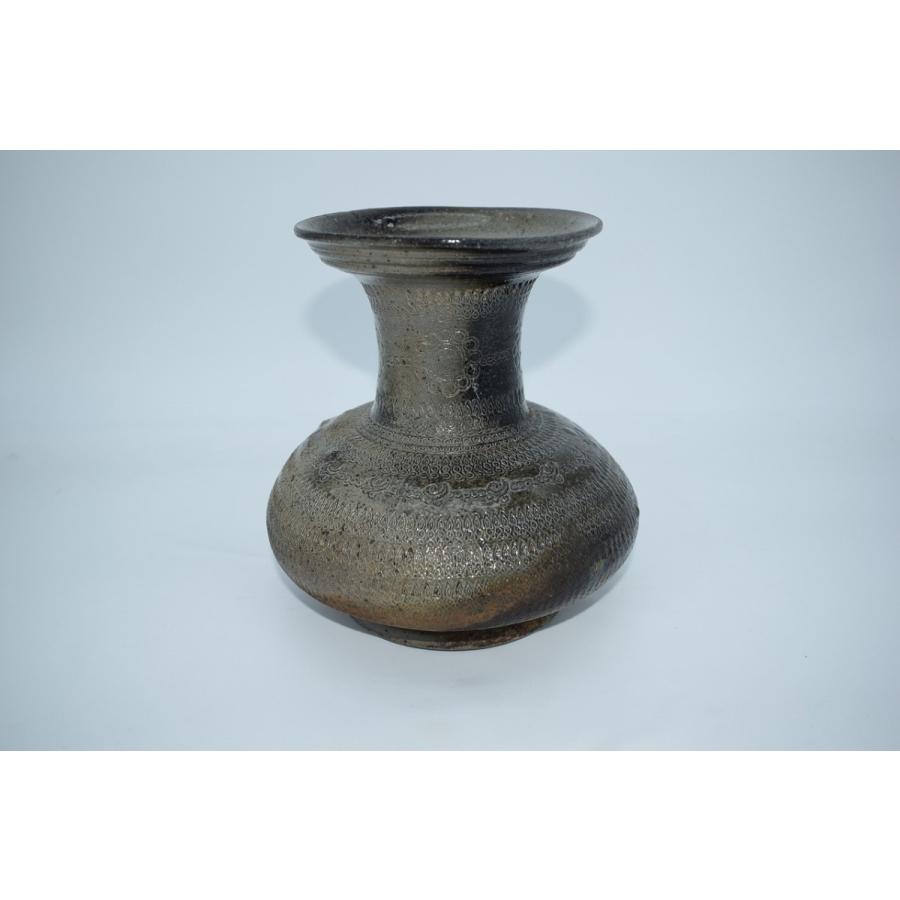 茶道具 新羅焼 印花紋 花入 柳孝雄 造 花瓶 茶道 08-3408 : 08-3408 
